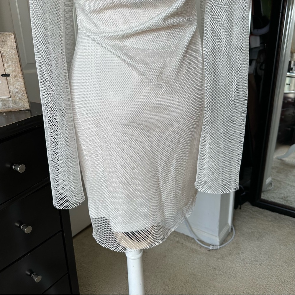 LULU’S SPECIAL GLOW FISHNET LUREX BELL SLEEVE MINI DRESS - Picture 12 of 13